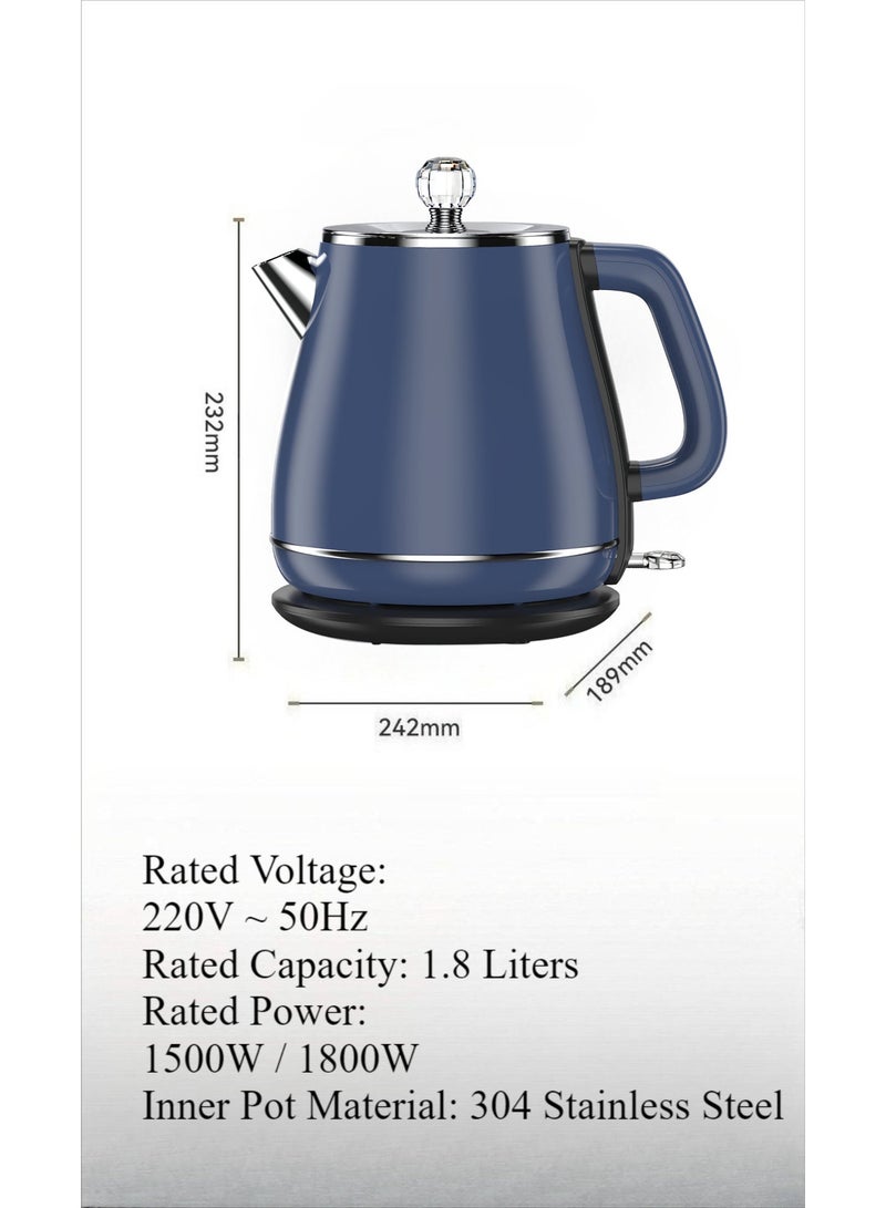 Upgraded Upgraded Double Wall 1800W 1.8L Retro Electric Kettle, Anti-Scald, 304 Stainless Steel, Fast Boiling, Auto Shut-Off & Dry Burn Protection, for Home Office Use Blue - Image 5